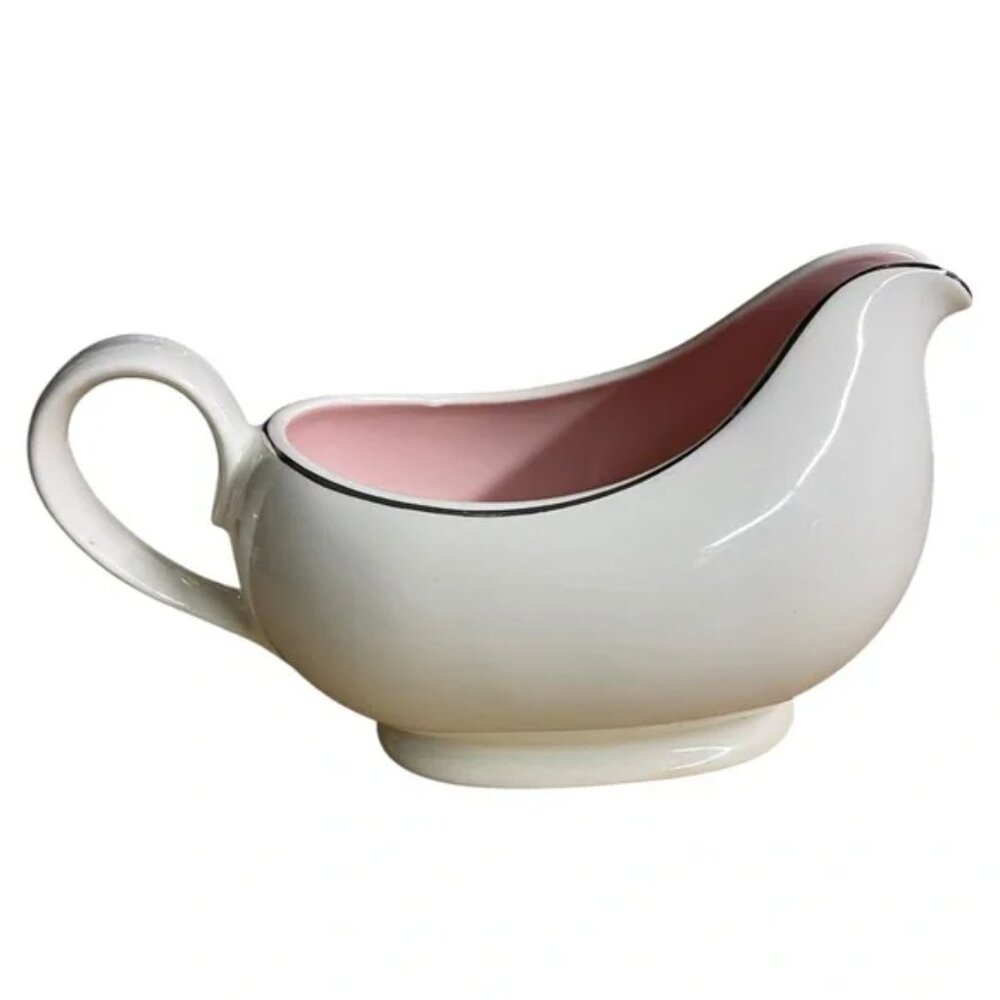 Vtg 50’s Taylor Smith & Taylor “Pink Rose” on White gravy boat ceramic - Picture 7 of 13
